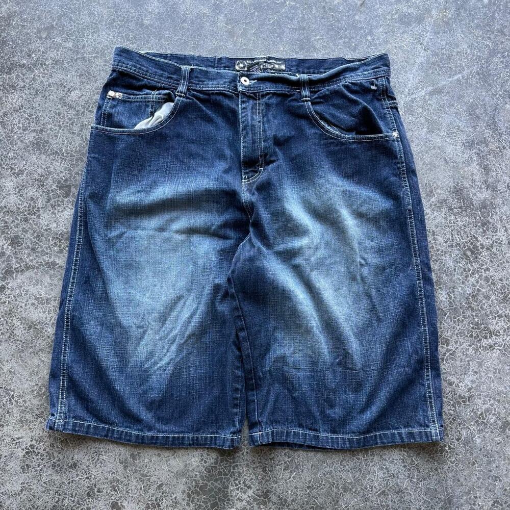 Y2K 2000s Southpole Brown Tab Indigo Ultra Baggy Grunge Shorts Jorts Size 40